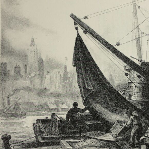 Charles W. Locke "Waterfront" 1930s Art Print Treasury Collection Sketch Vintage - Picture 4 of 11